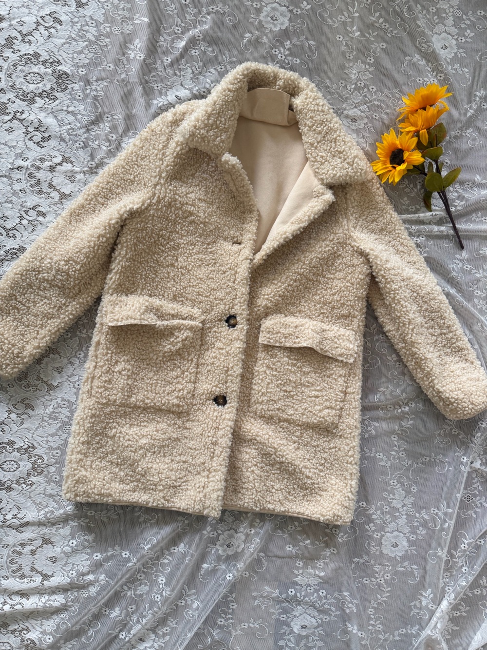 Zara Cream Teddy Sherpa Jacket